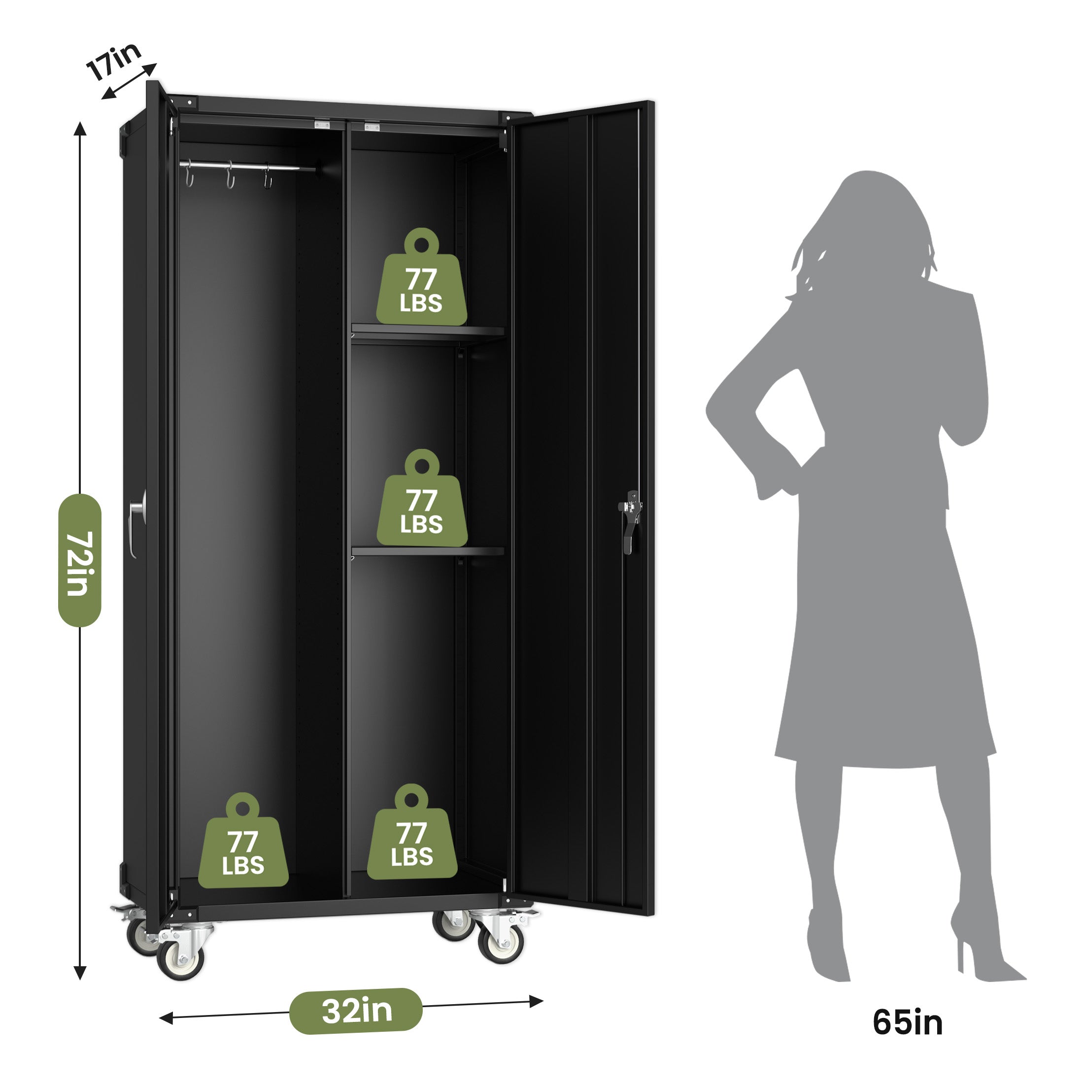 Lockable Steel Storage Cabinet with Wheels