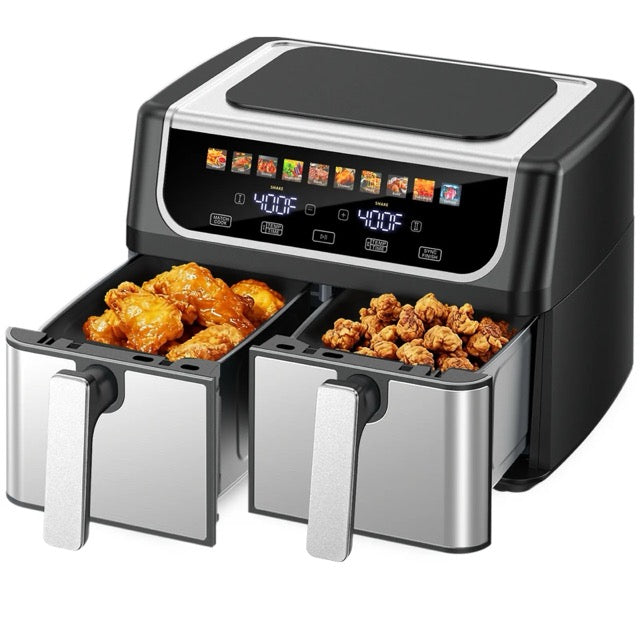 Dual Basket Air Fryer – 9.5L Large Capacity, Independent Temp Control & 10 Preset Cooking Modes