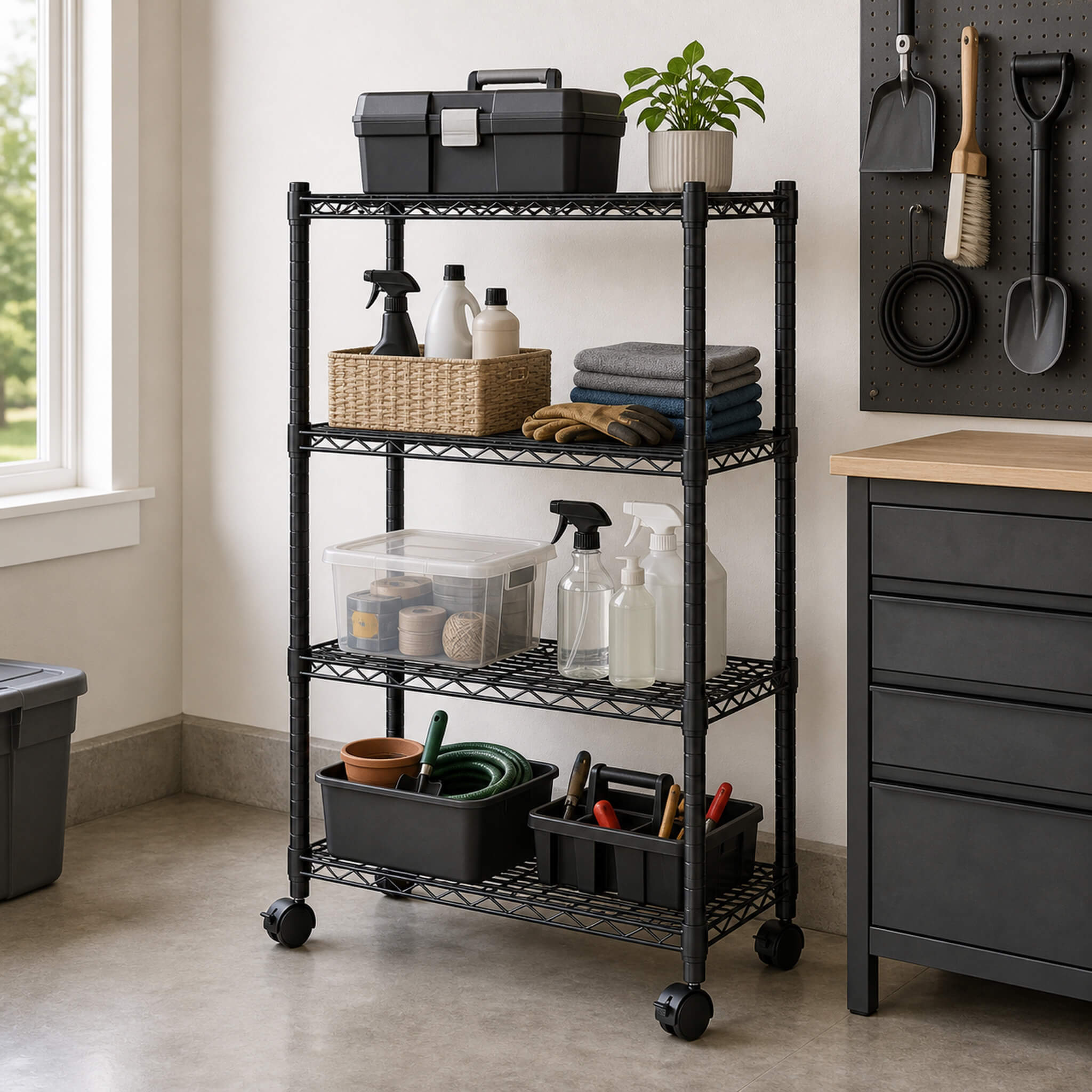 Heavy Duty Rolling Wire Shelving Unit, 3/4/5-Tier Metal Storage Shelf with Wheels