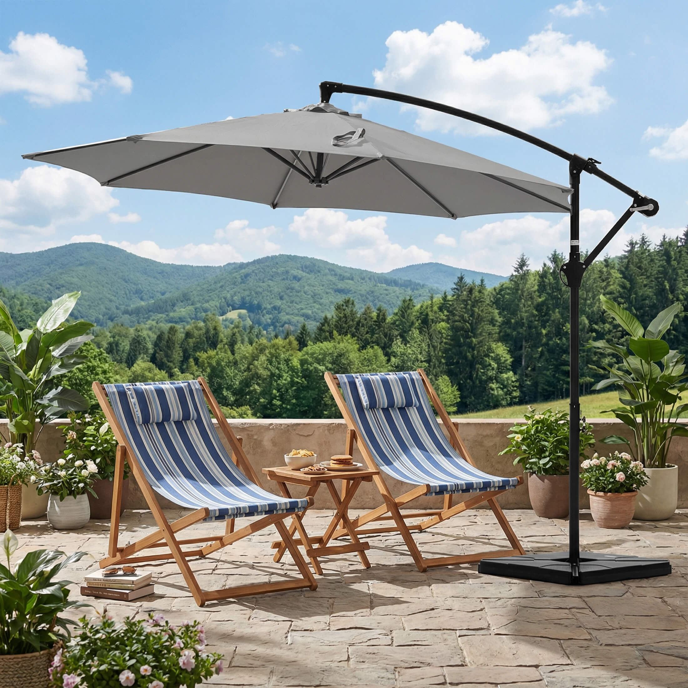 10ft Cantilever Patio Umbrella for Garden, Backyard, Poolside