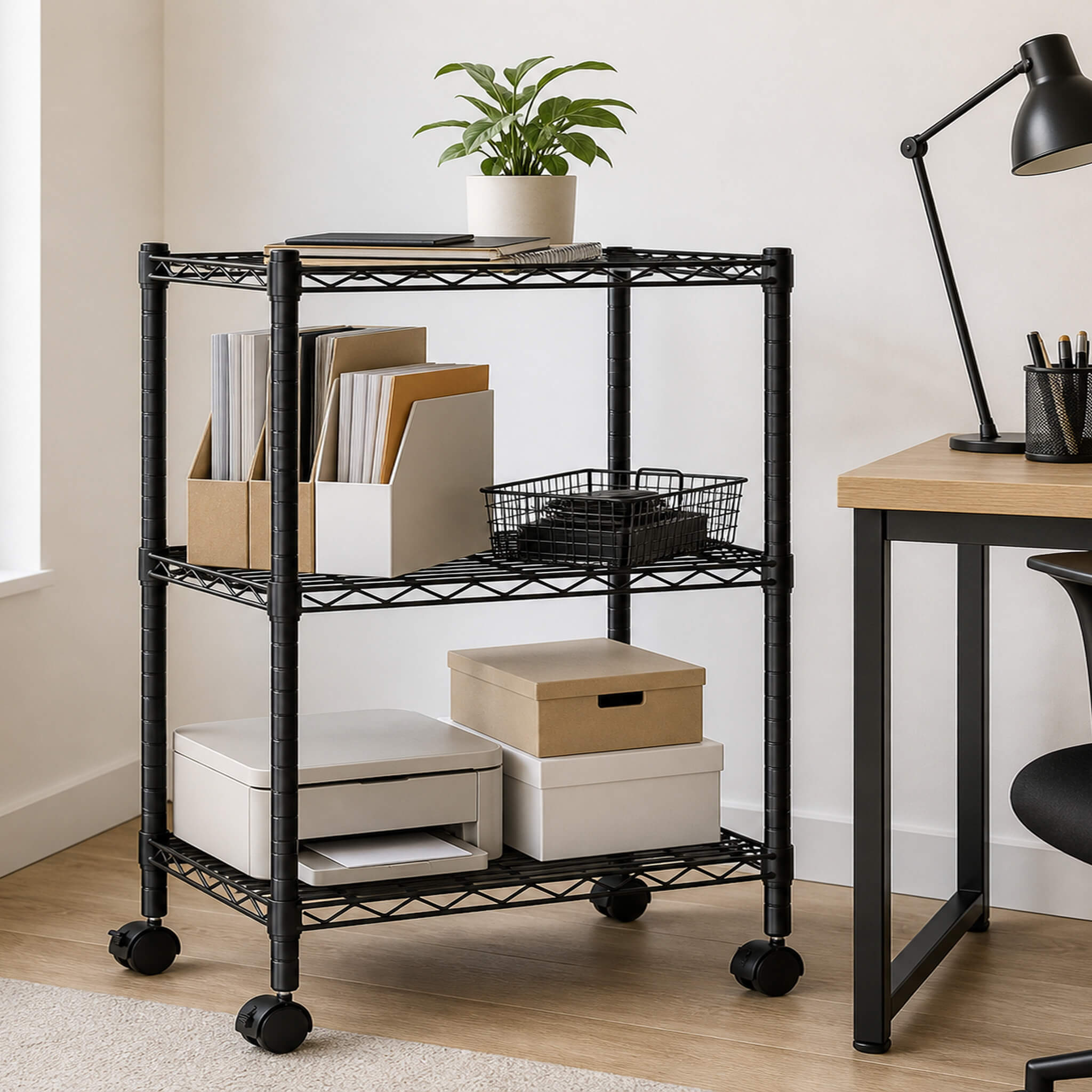 Heavy Duty Rolling Wire Shelving Unit, 3/4/5-Tier Metal Storage Shelf with Wheels