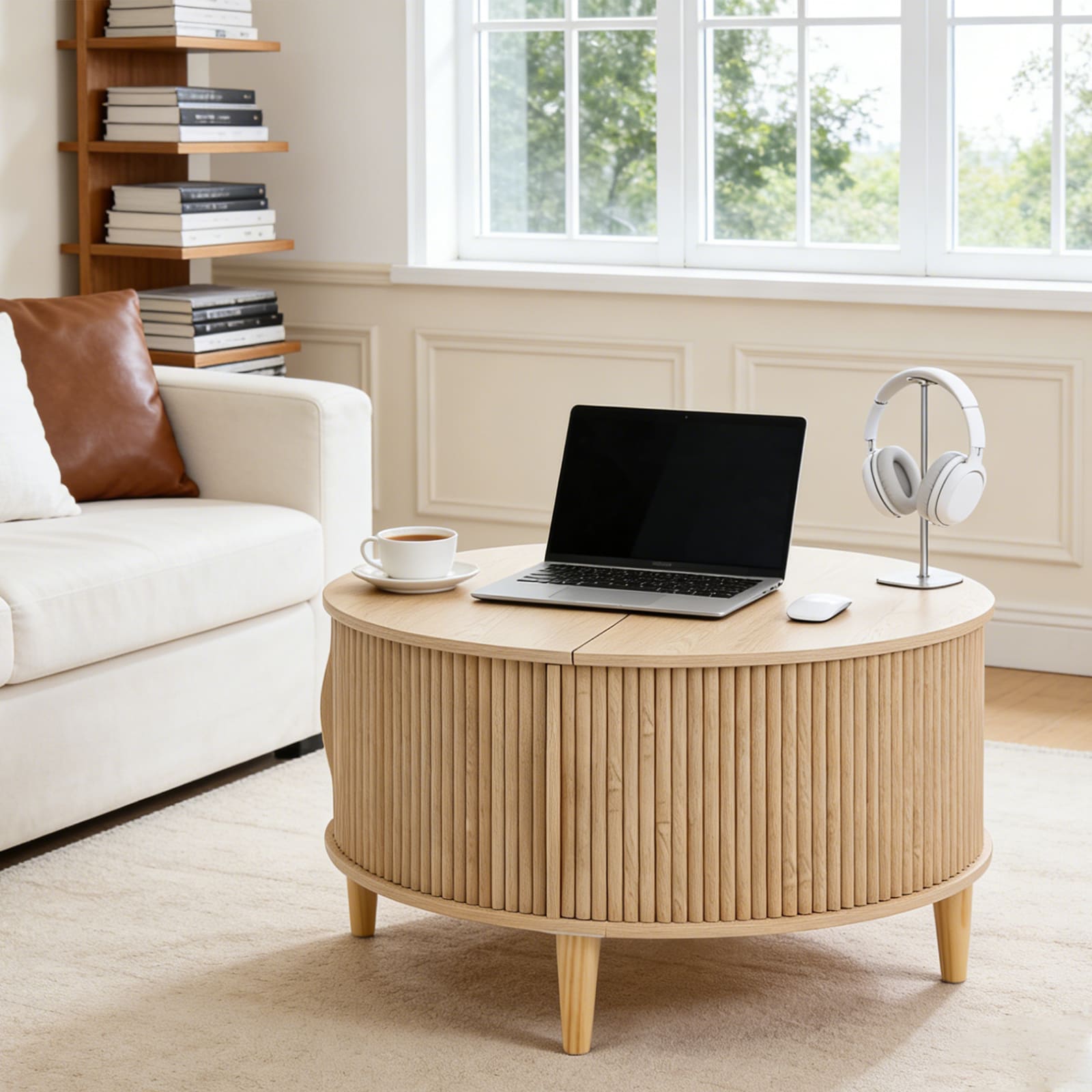 Round Flip-Top Storage Coffee Table