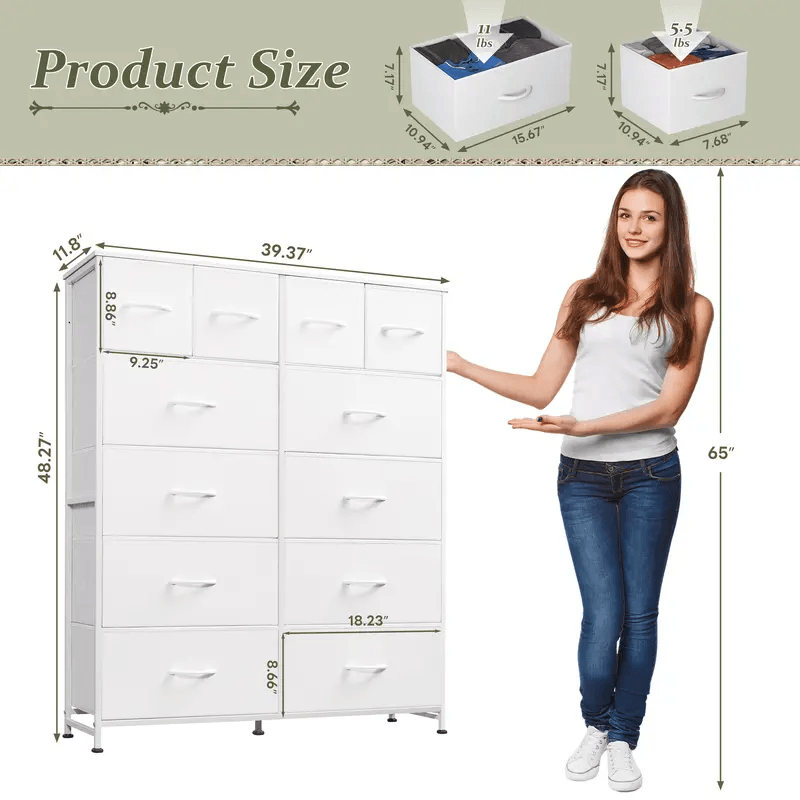 WareBay 12-Drawer Fabric Dresser with Wooden Top for Bedroom & Closet Storage