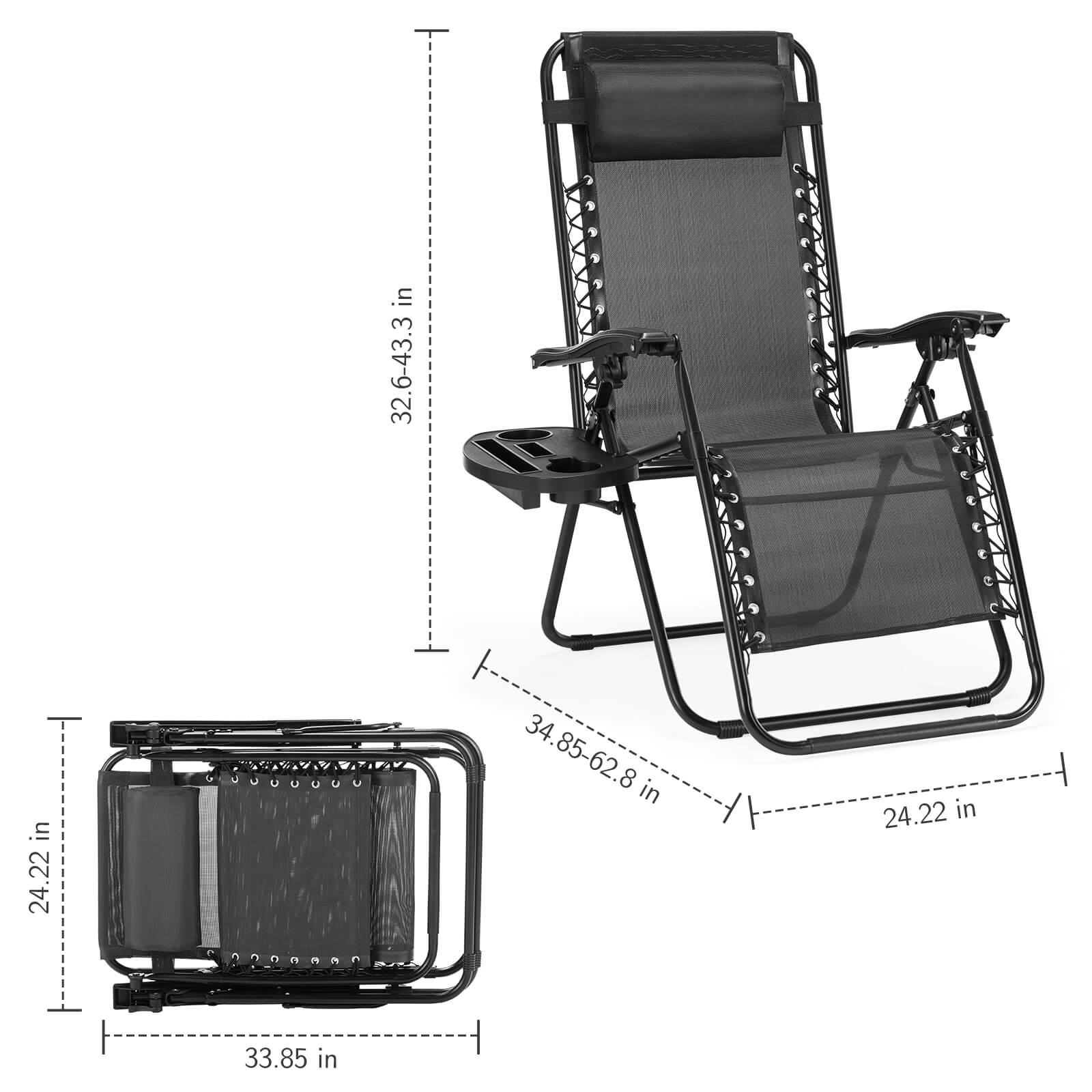 Folding Zero-Gravity Chaise Lounge Set of 2