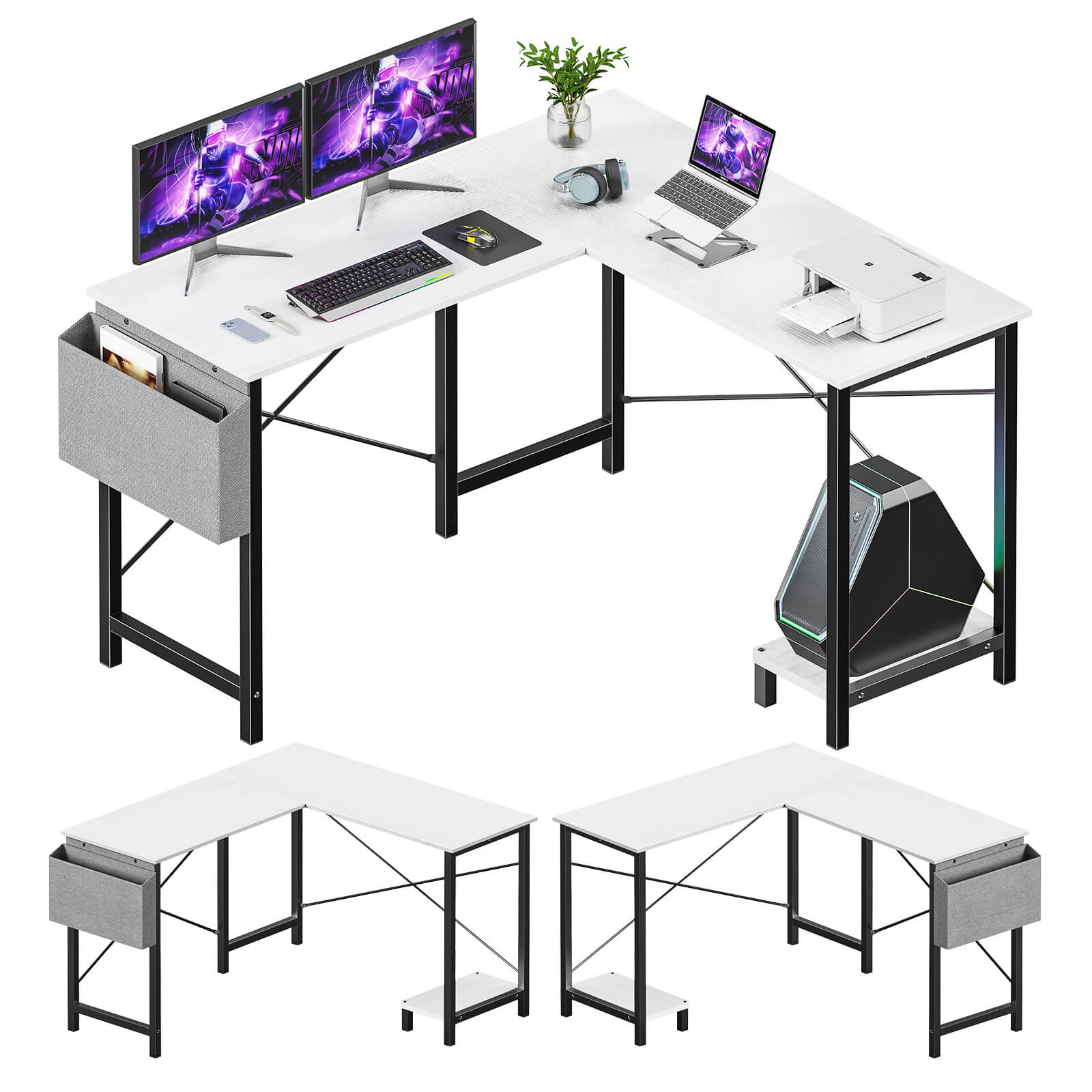 L-Shaped Wood Top Gaming Desk