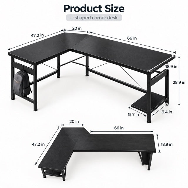 L-Shaped Computer Desk with CPU Stand