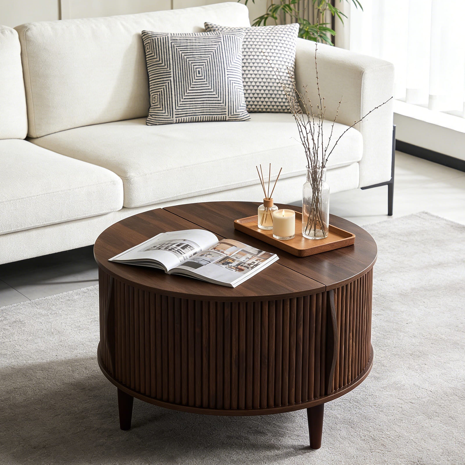 Round Flip-Top Storage Coffee Table