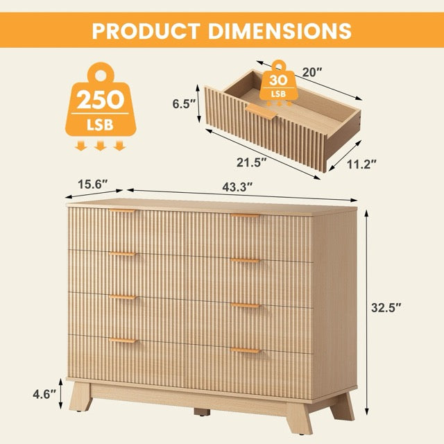 Fluted Wood Dresser – Modern Storage Cabinet for Bedroom, Living Room & Hallway | 6, 8 or 9 Drawers