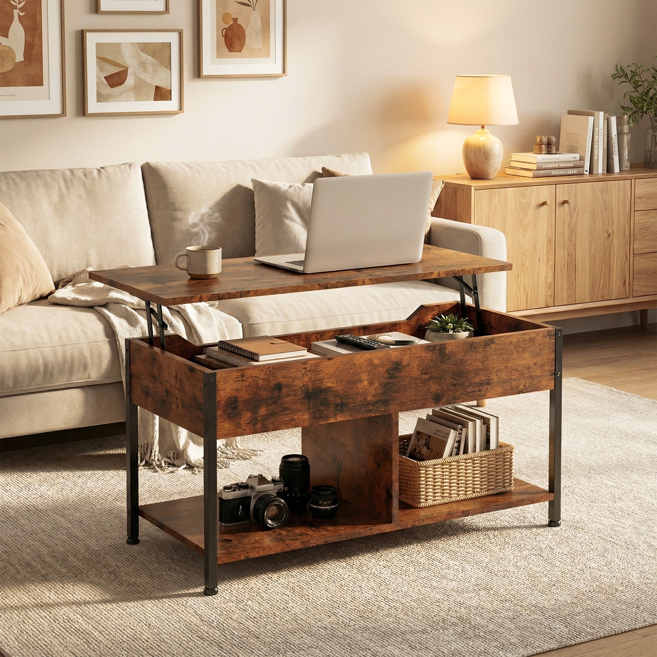Adjustable Lift-Top Coffee Table with Storage