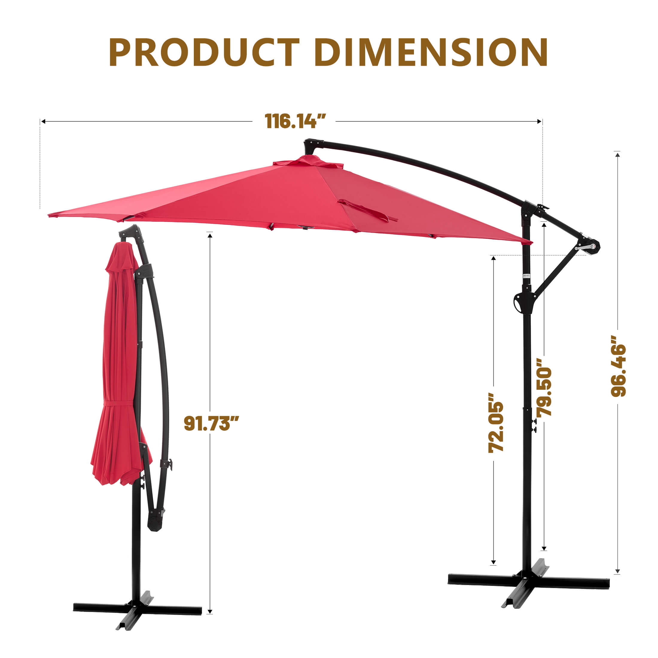 10ft Cantilever Patio Umbrella for Garden, Backyard, Poolside