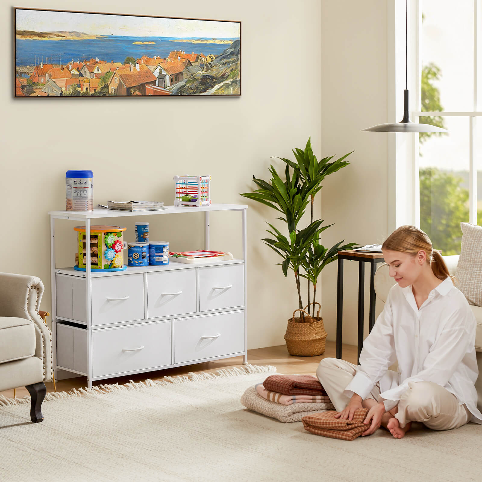 5-Drawer Open Storage TV Stand