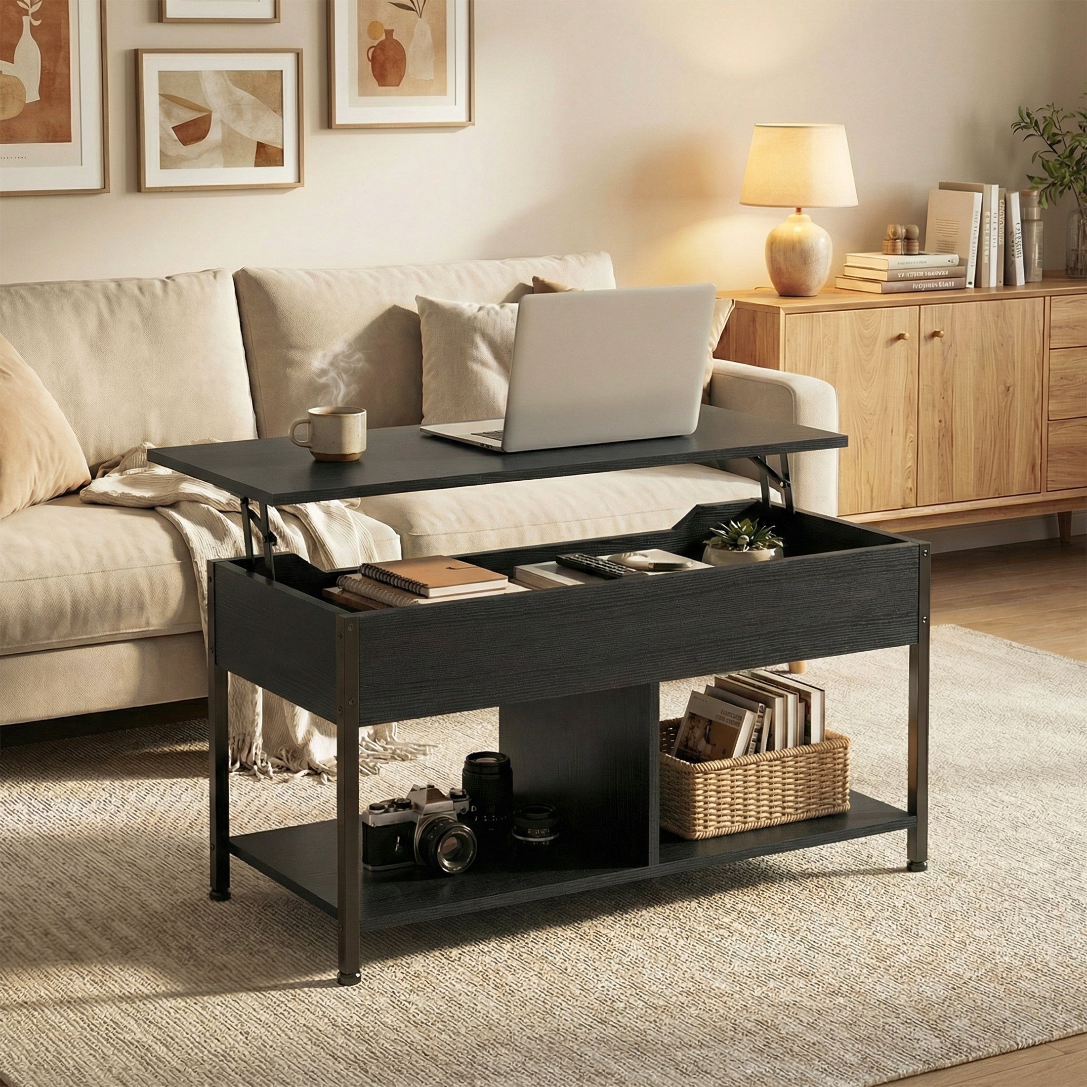 Adjustable Lift-Top Coffee Table with Storage