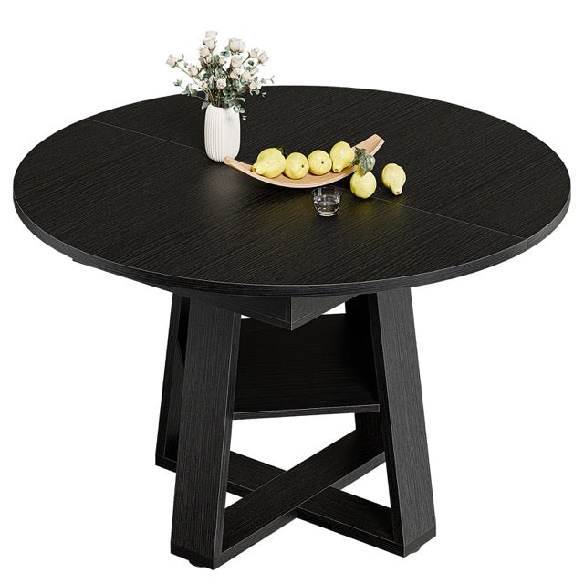 Extendable Oval Dining Table with Storage Shelf, Space-Saving Kitchen Table