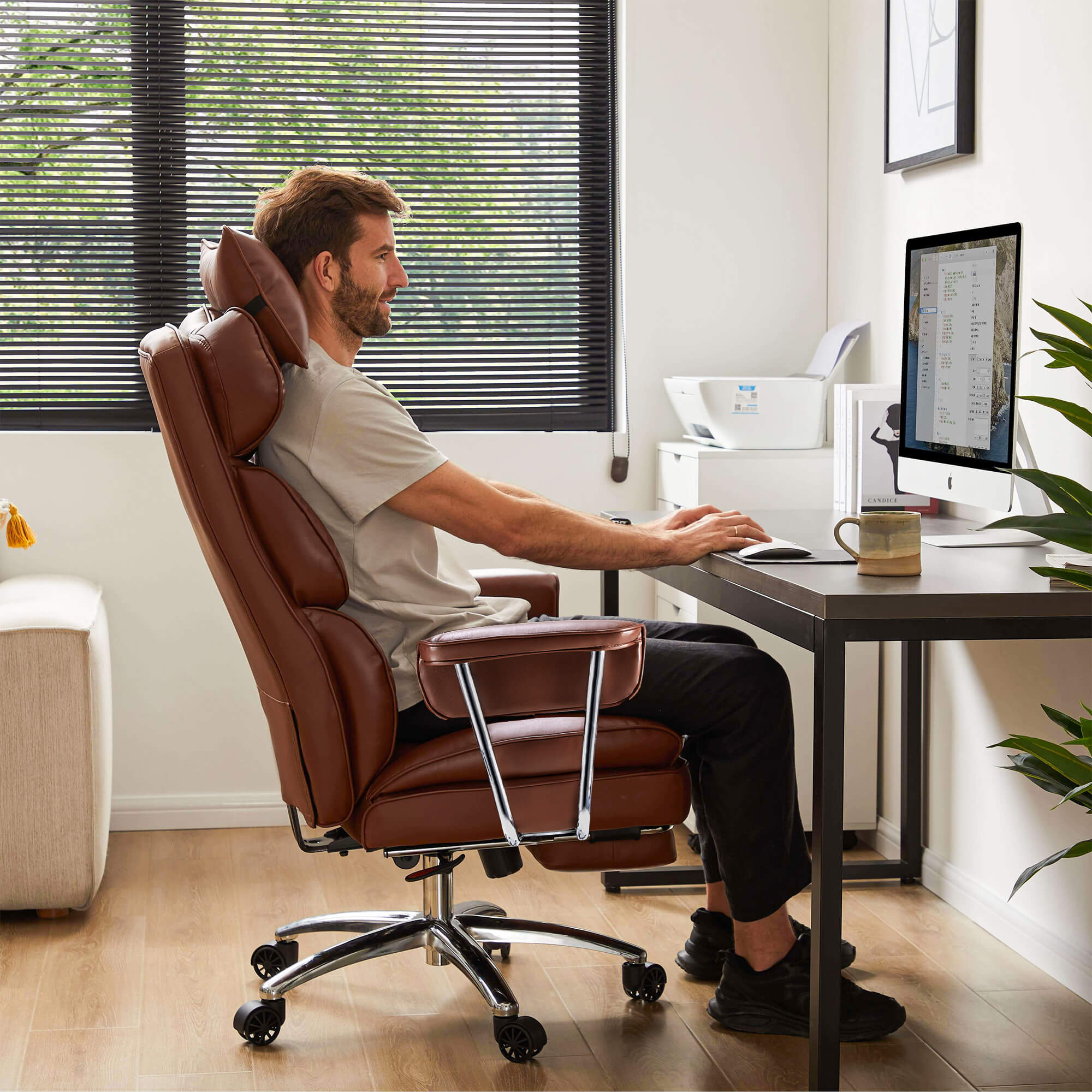Leather Executive Chair with Footrest