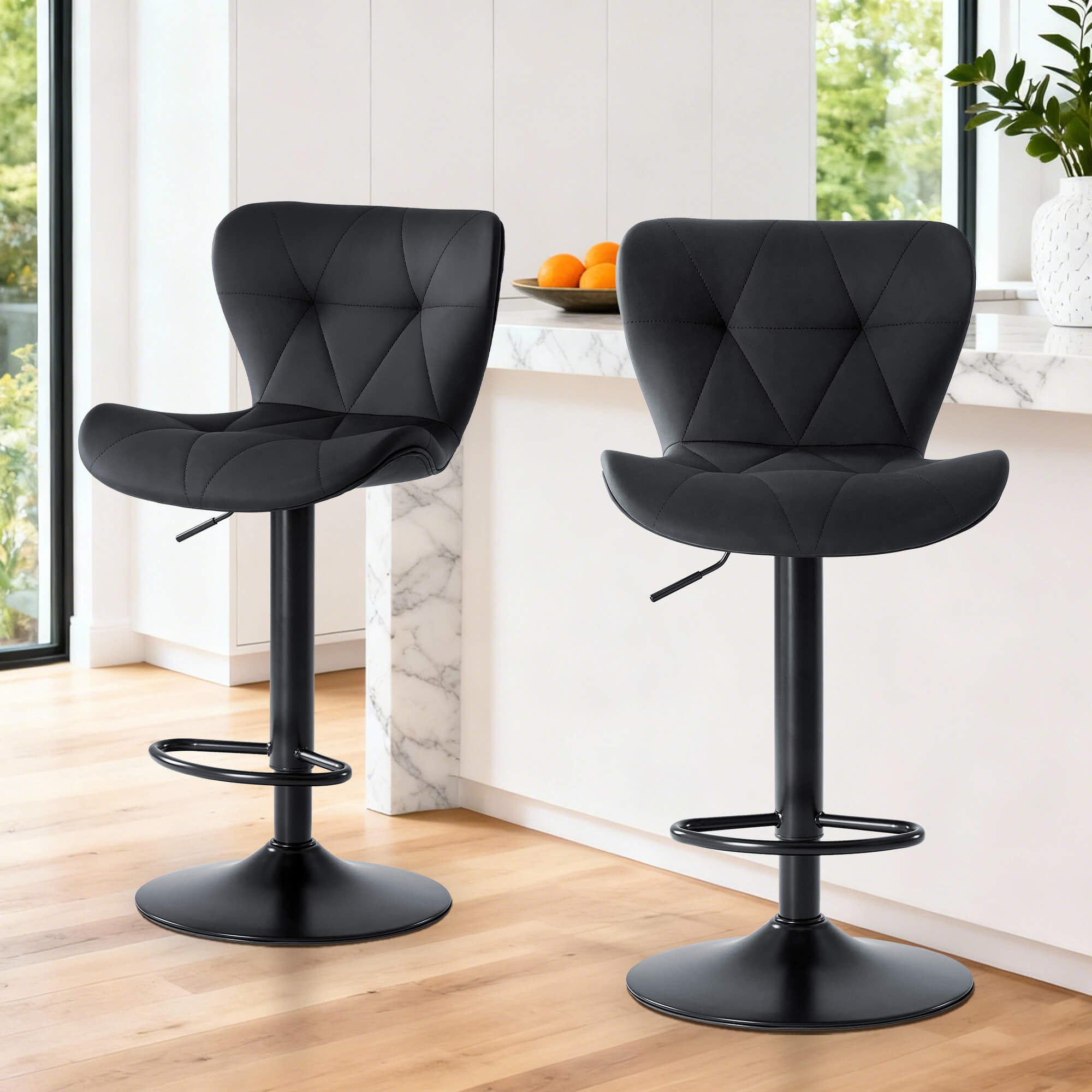 Faux Leather Diamond-Quilted Bar Stools Set of 2