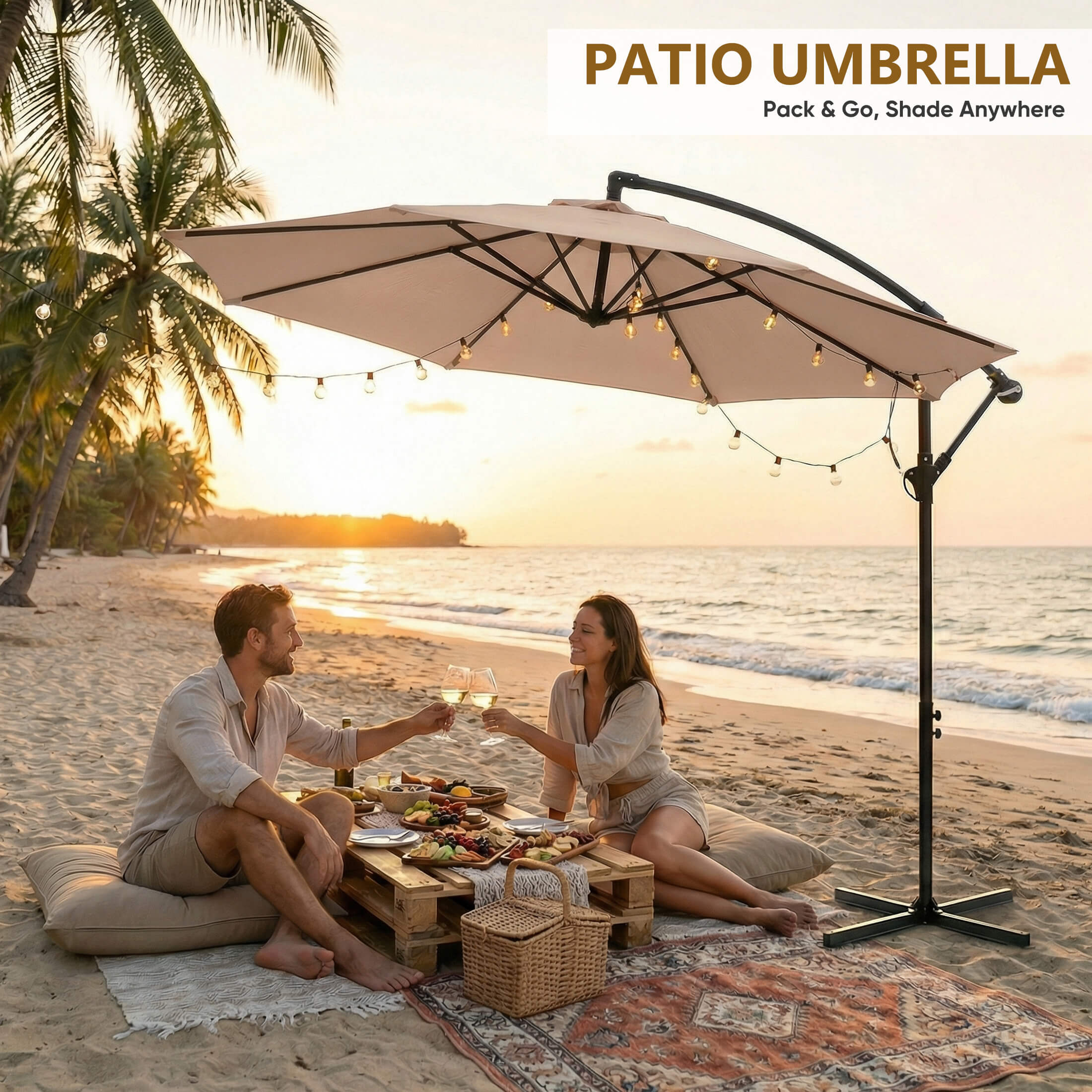 10ft Cantilever Patio Umbrella for Garden, Backyard, Poolside