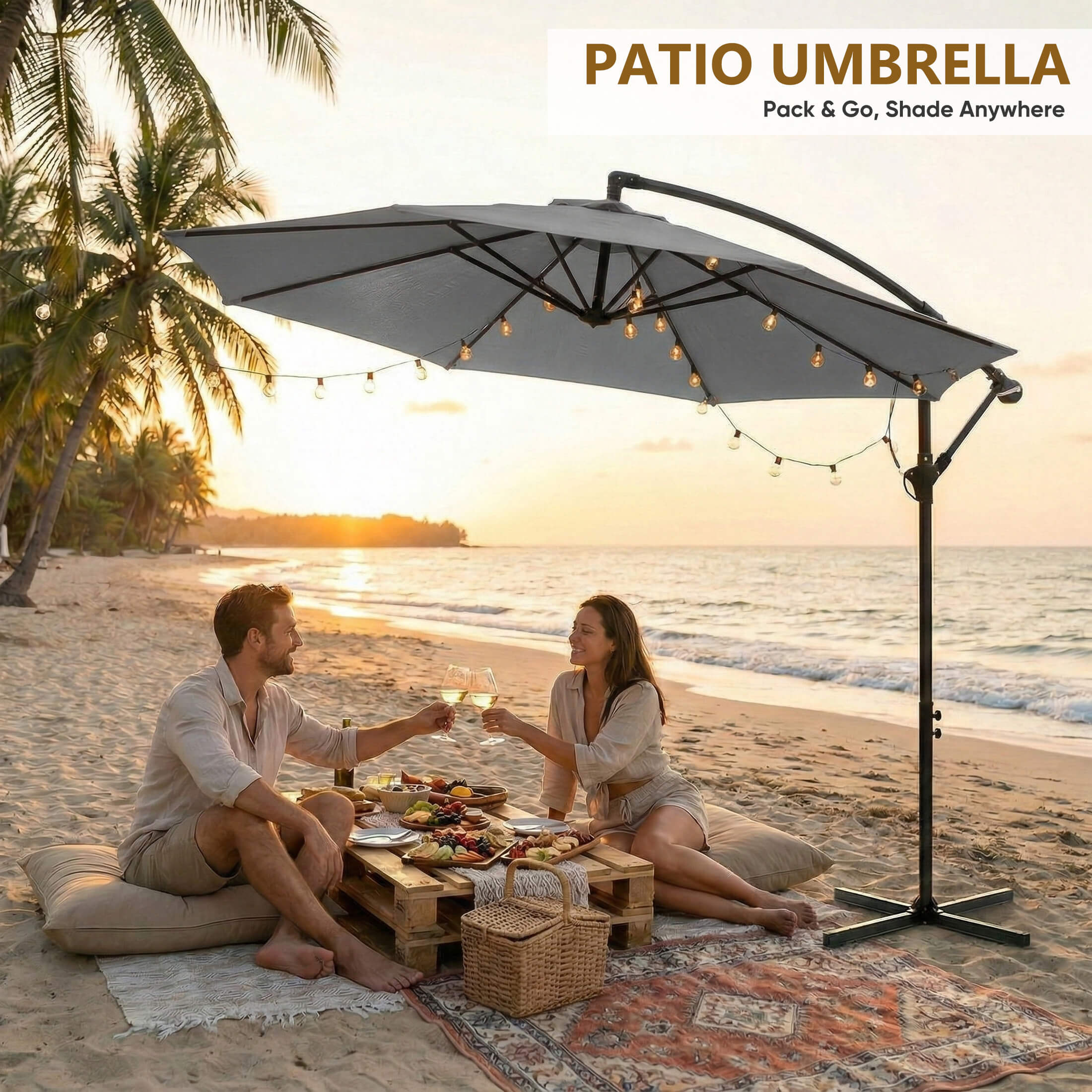 10ft Cantilever Patio Umbrella for Garden, Backyard, Poolside