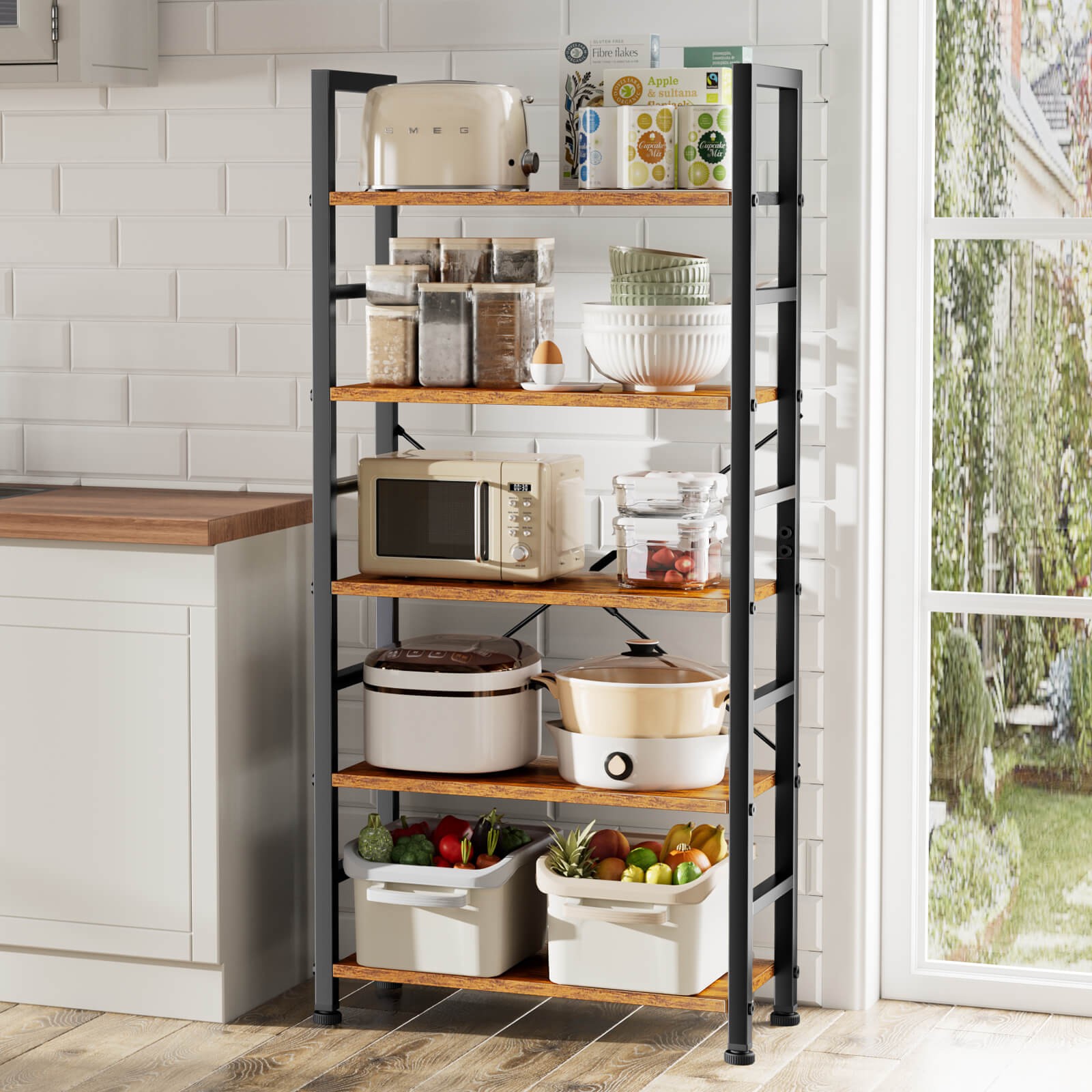 5-Tier Black Metal Bookcase
