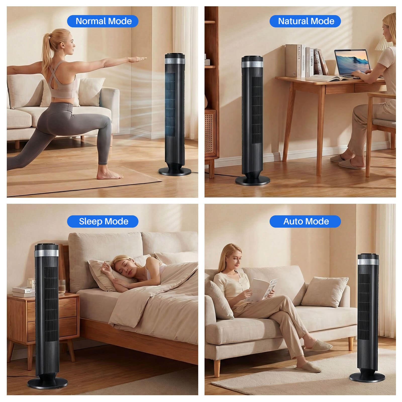 Tower Fan with Remote Control & 5 Speeds for Bedroom