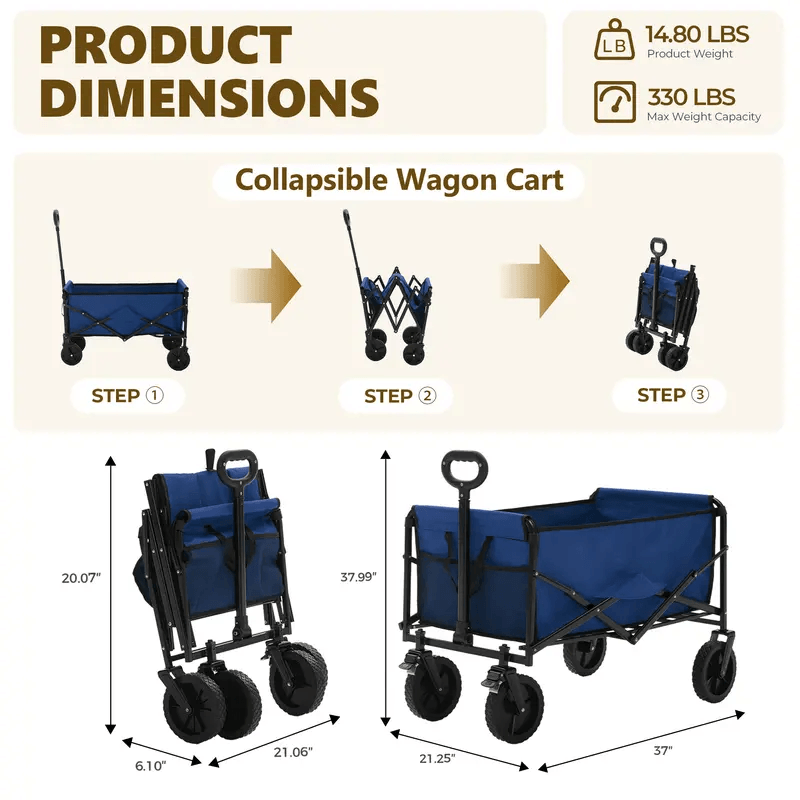 Warebay 440 lbs Heavy-Duty Collapsible Wagon Cart for Camping
