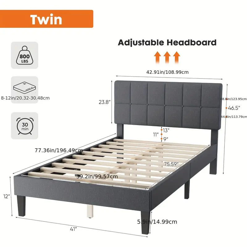Upholstered Linen Bed Frame with Headboard