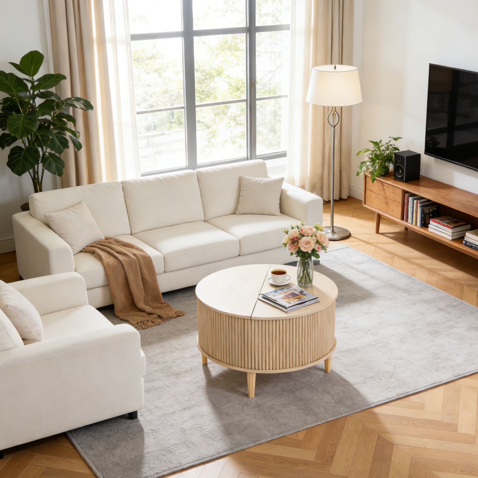 Round Flip-Top Storage Coffee Table