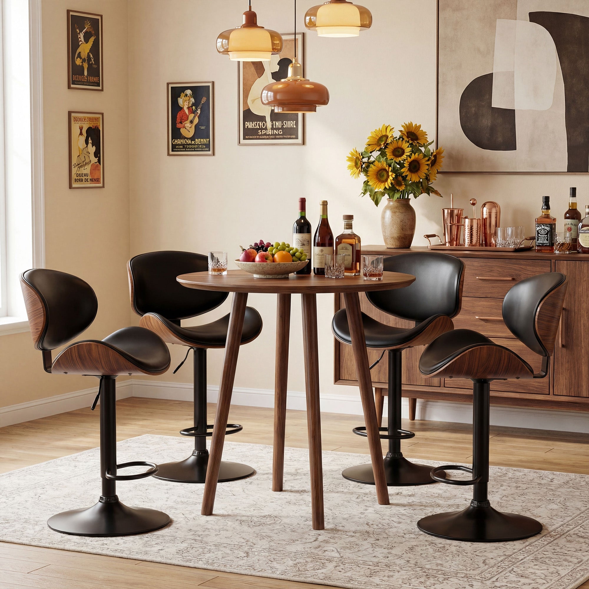 Adjustable Swivel PU Leather Bar Stools Set of 2