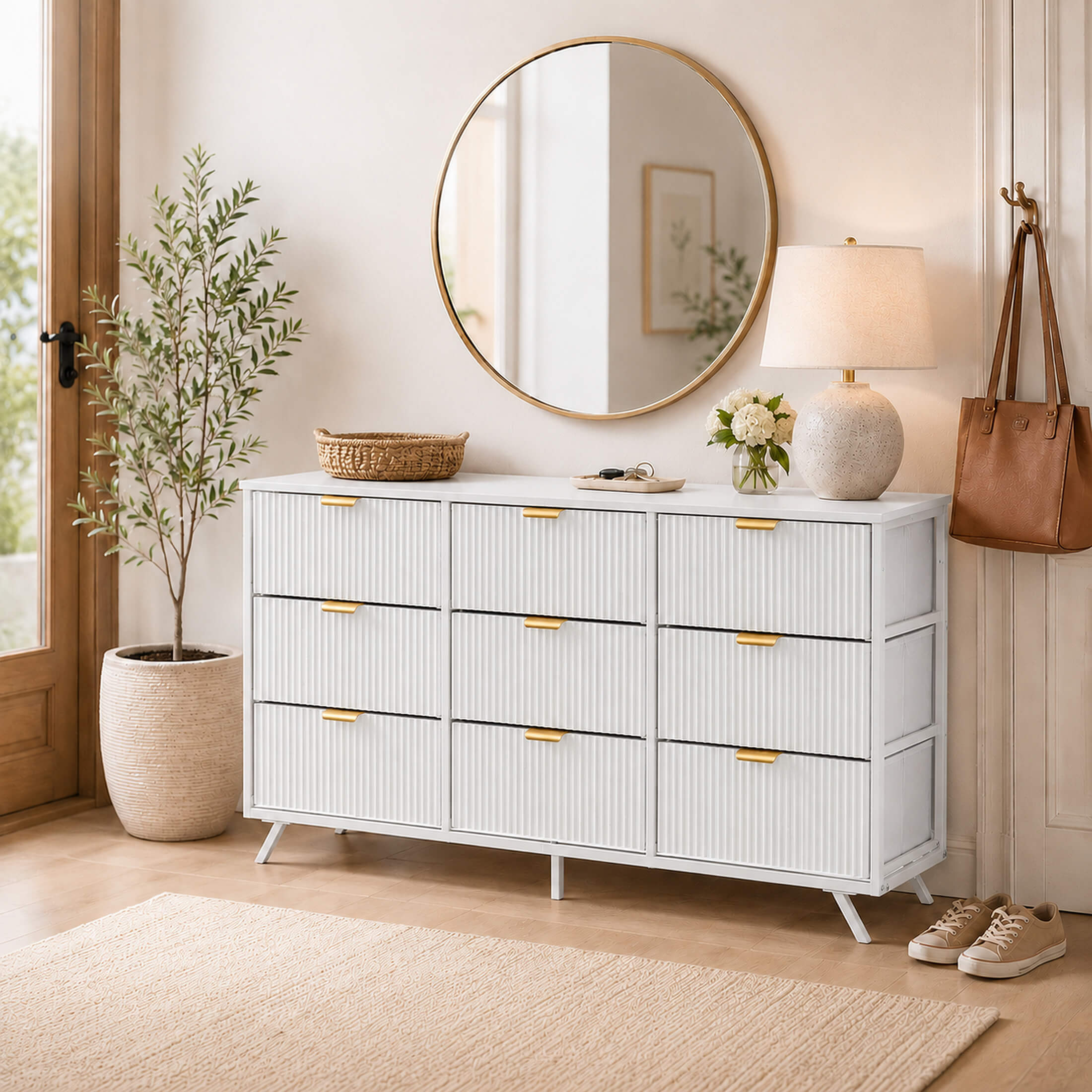 Warebay 9-Drawer Fluted Dresser for Bedroom, Wide Storage Chest of Drawers