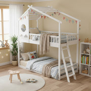 Low-Profile Twin House Bunk Bed with Side Ladder