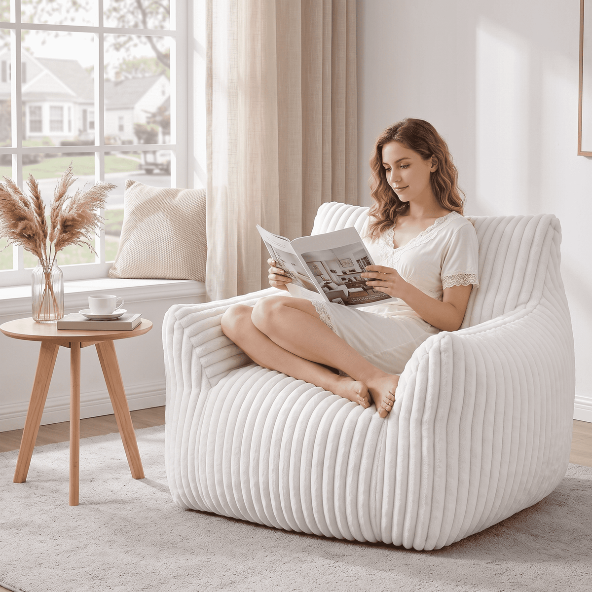 Bean Bag Sofa Chair with High-Resilience Foam Filling for Living Room