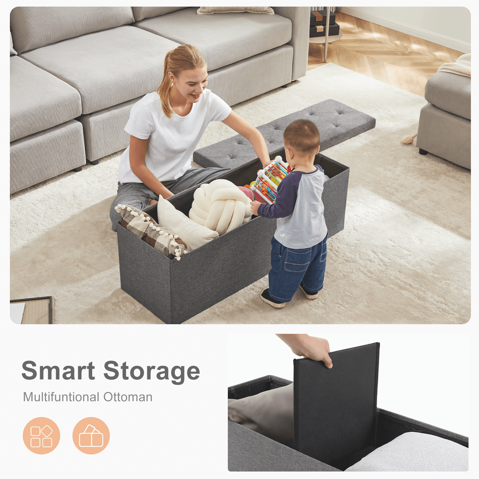 Foldable Linen Storage Ottoman Bench