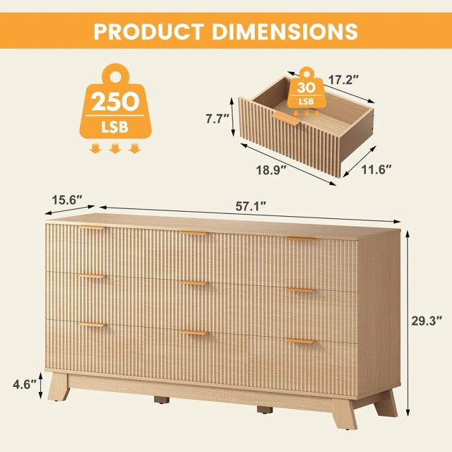 Fluted Wood Dresser – Modern Storage Cabinet for Bedroom, Living Room & Hallway | 6, 8 or 9 Drawers