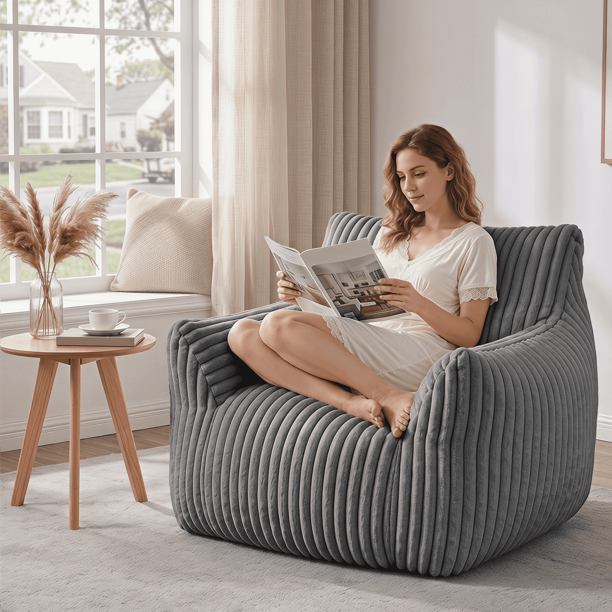 Bean Bag Sofa Chair with High-Resilience Foam Filling for Living Room