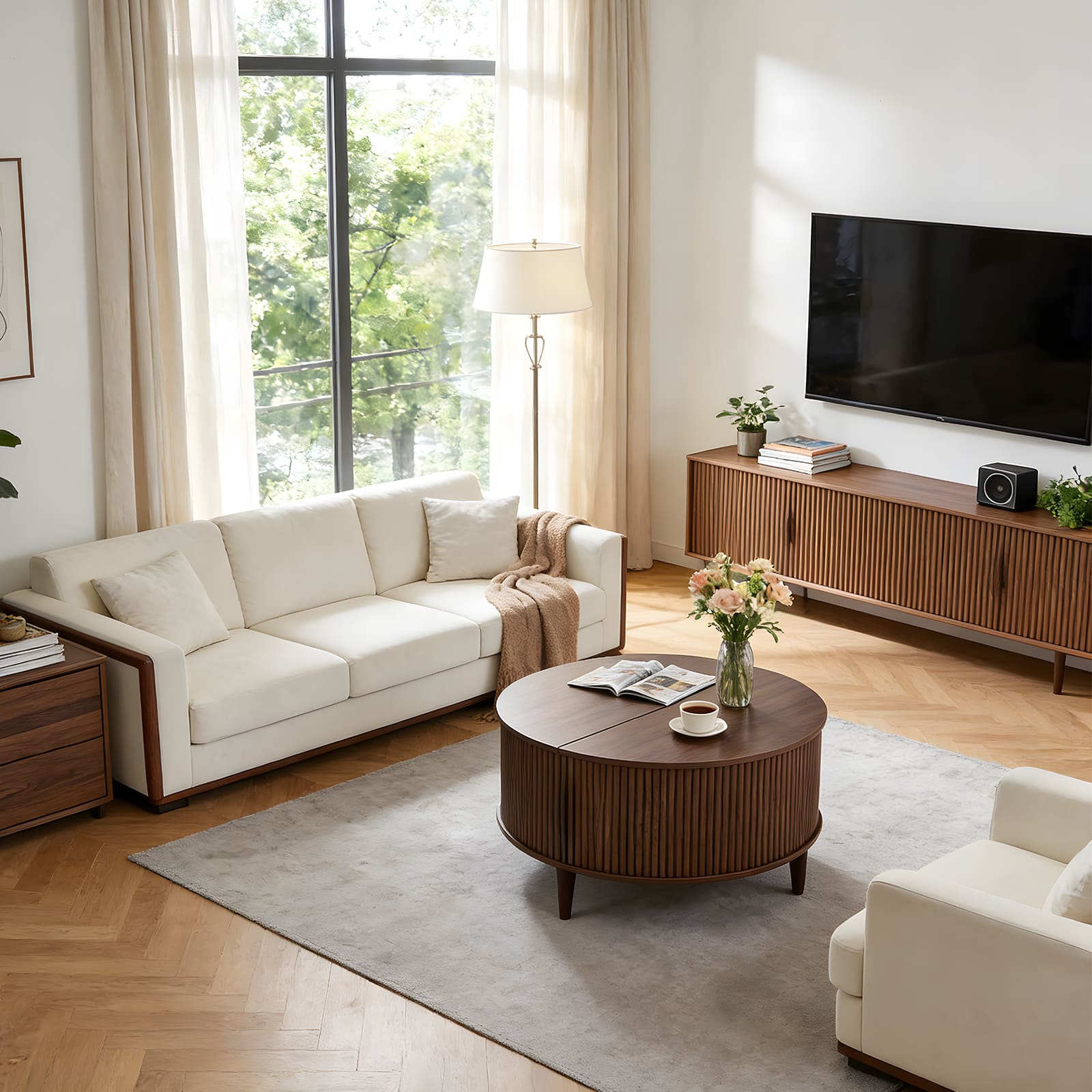 Round Flip-Top Storage Coffee Table