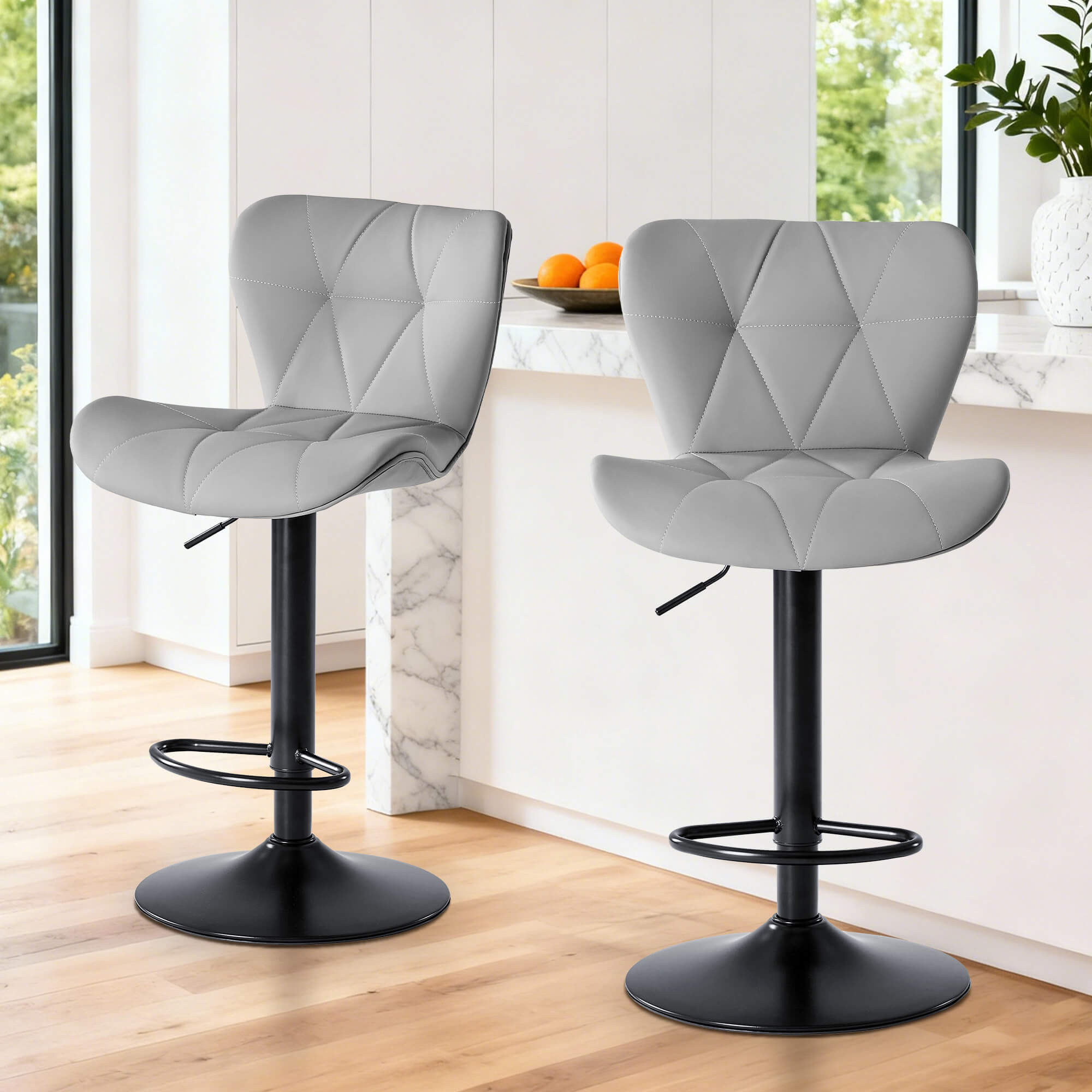 Faux Leather Diamond-Quilted Bar Stools Set of 2