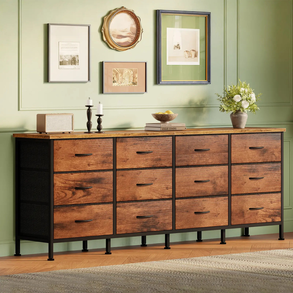 12-Drawer TV Stand & Storage Cabinet with Metal Frame and Adjustable Feet