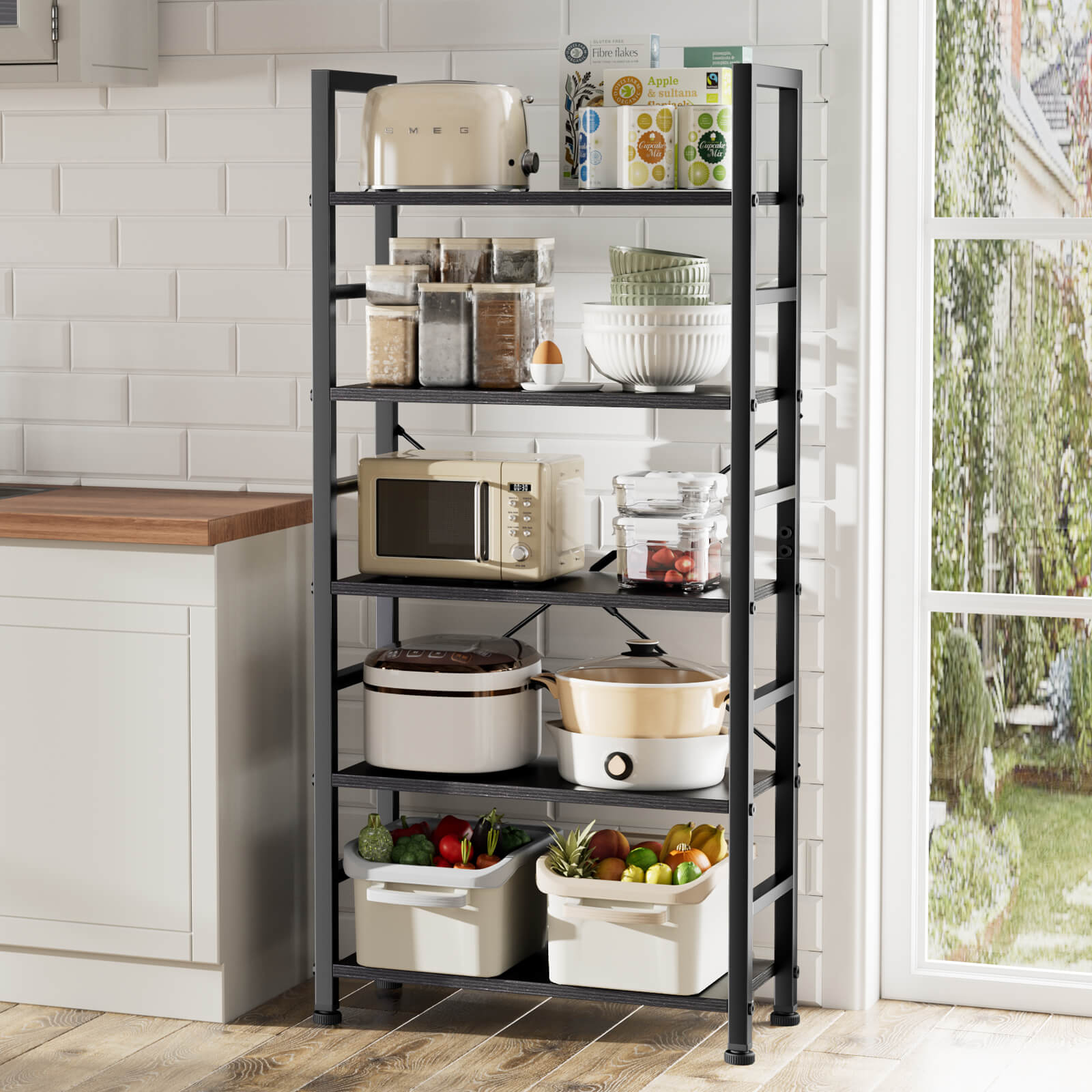 5-Tier Black Metal Bookcase