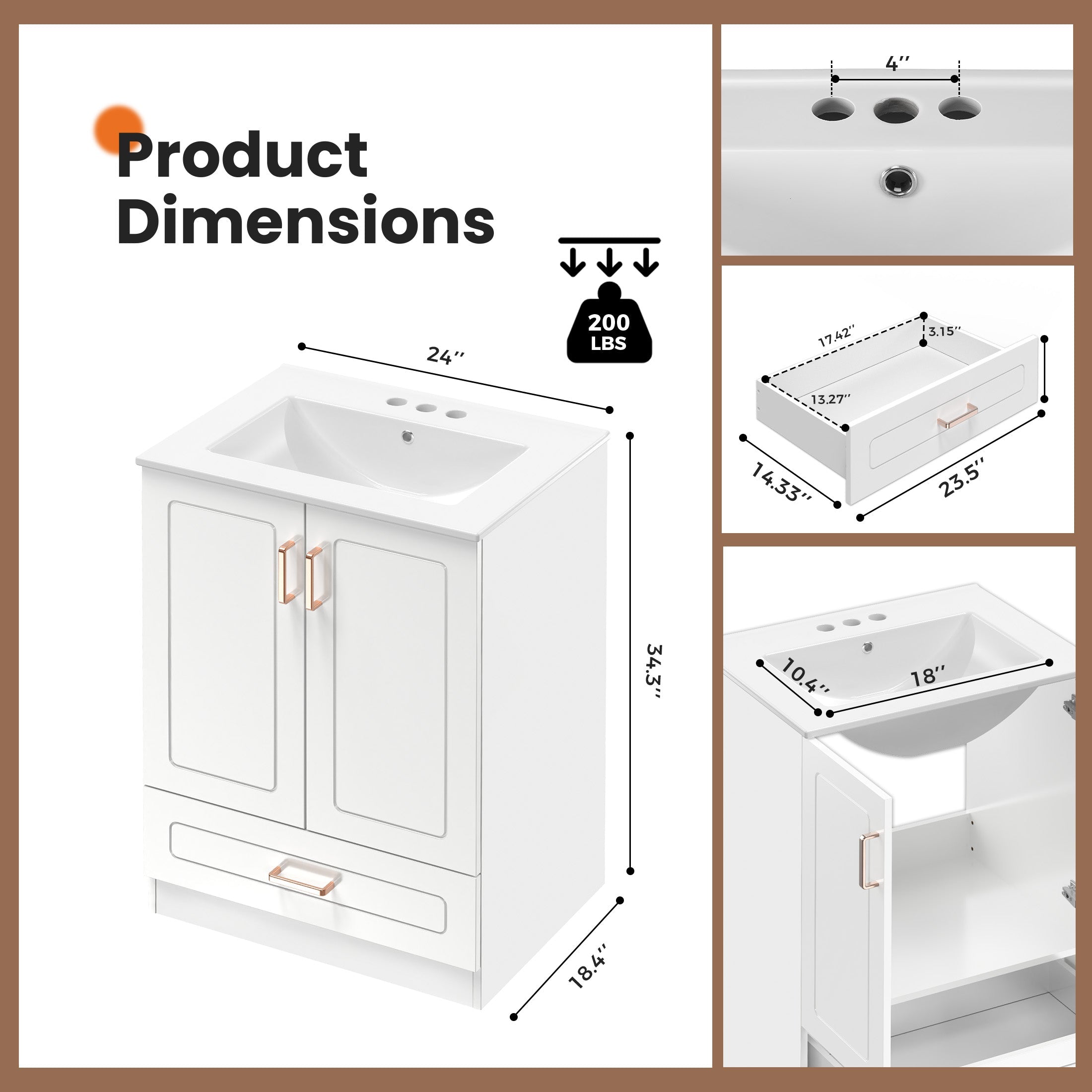 Modern White Bathroom Vanity Cabinet with Sink
