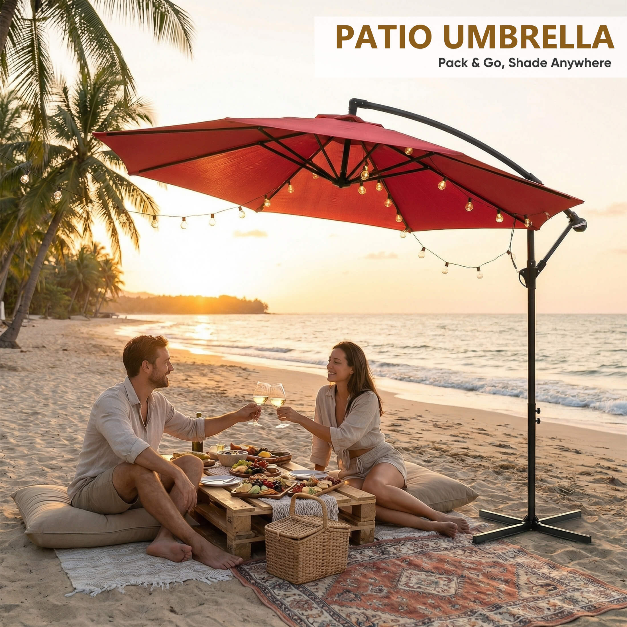 10ft Cantilever Patio Umbrella for Garden, Backyard, Poolside