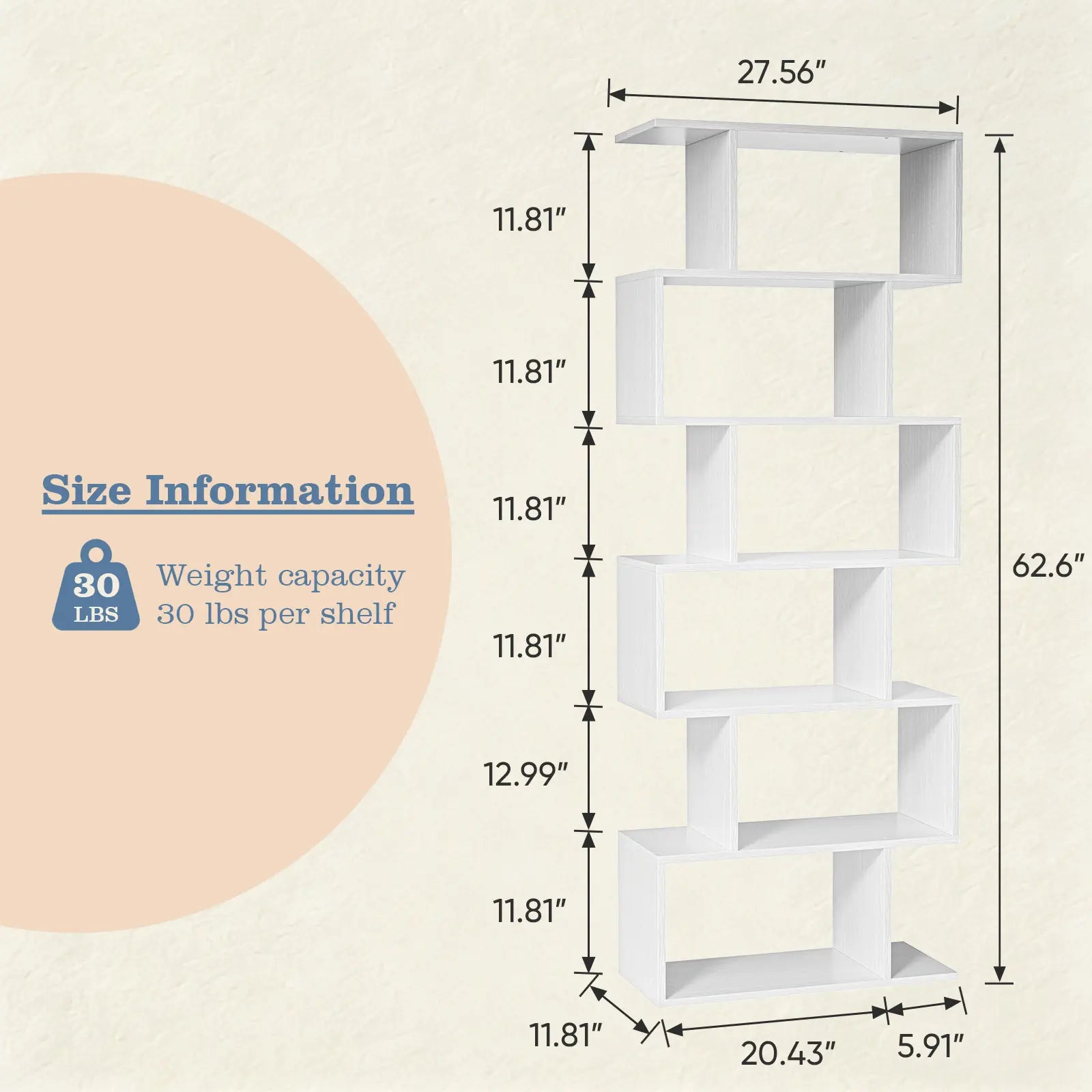 5-Tier S-Shaped Bookshelf | Modern Geometric Freestanding Bookcase & Room Divider