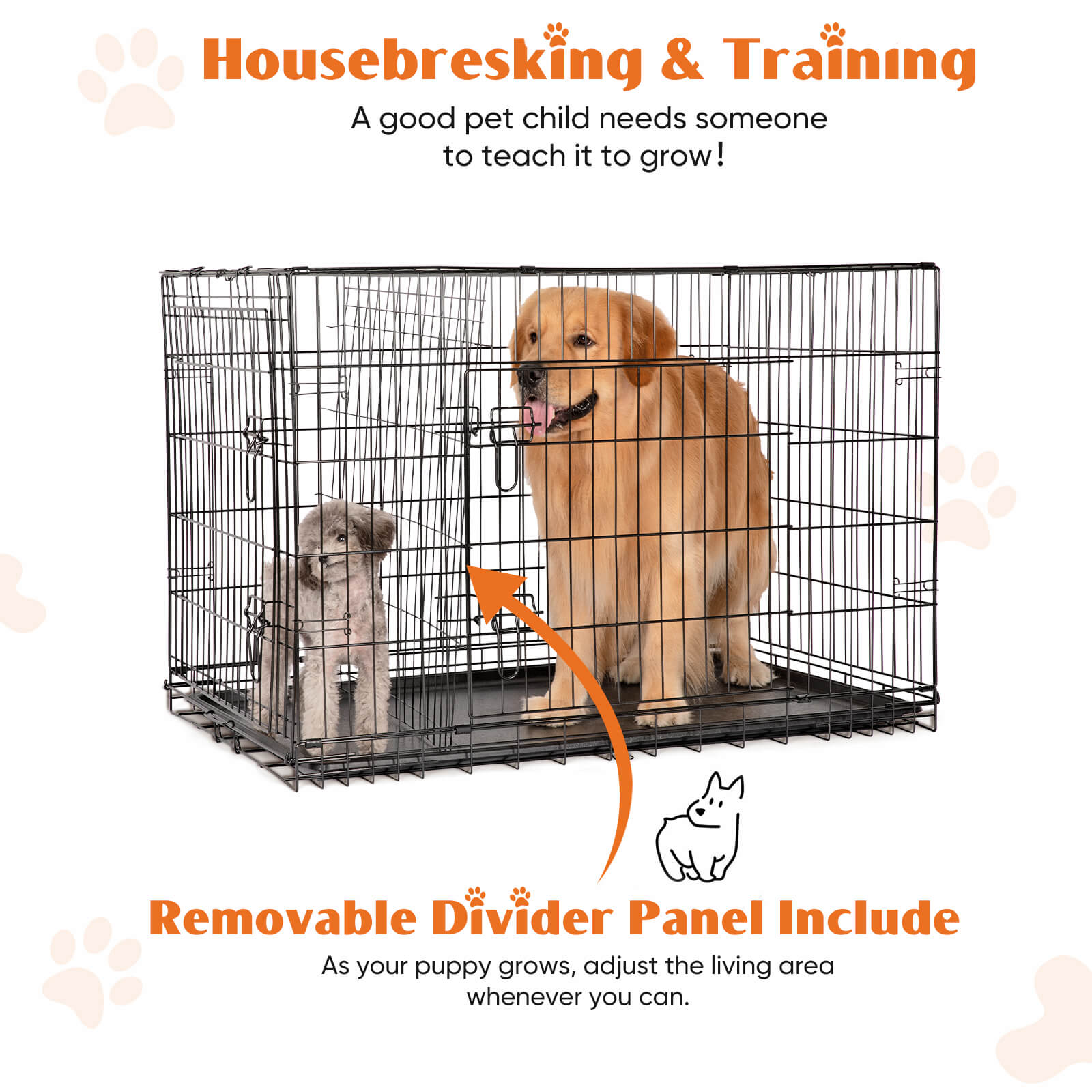 Foldable Double Door Dog Crate with Divider
