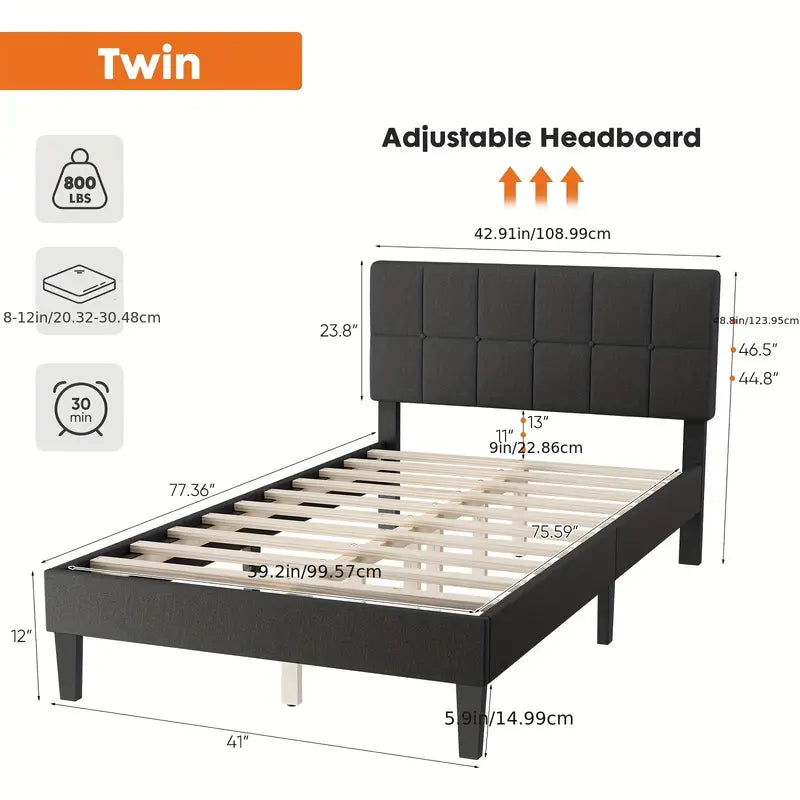 Upholstered Linen Bed Frame with Headboard