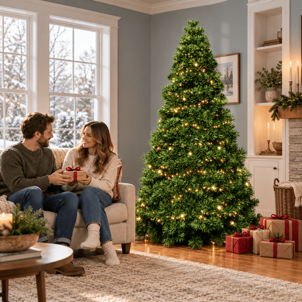 Pre-Lit Artificial Christmas Tree with Warm White Lights – 4.5 ft to 9 ft