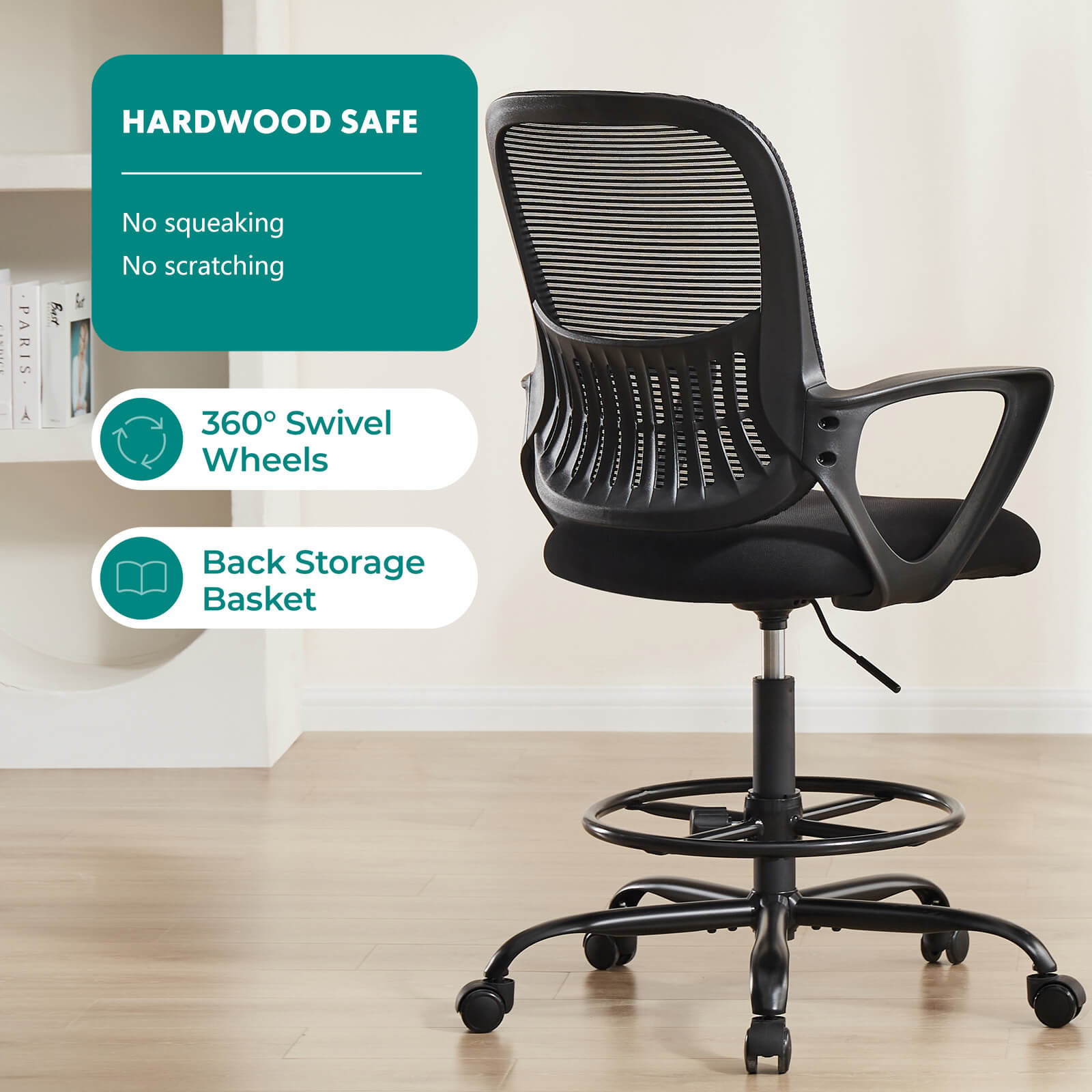 Ergonomic Tall Drafting Chair Height Adjustable