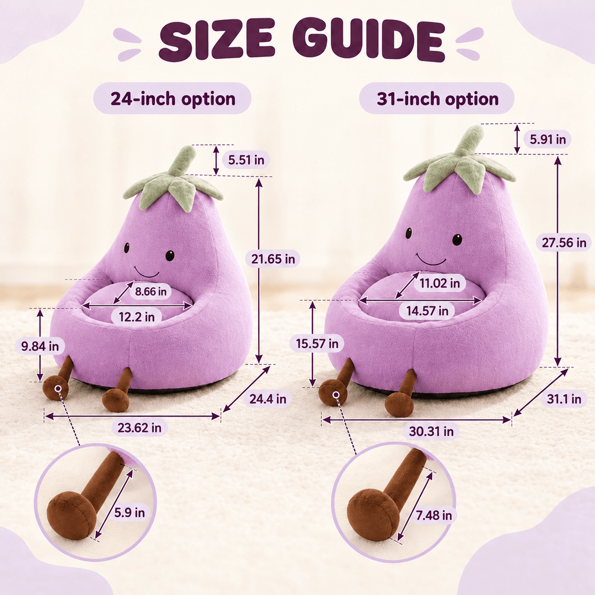 Kids Bean Bag Chair, 24"/31" Plush Lounge Sofa Chair, Perfect Christmas Gift for Kids
