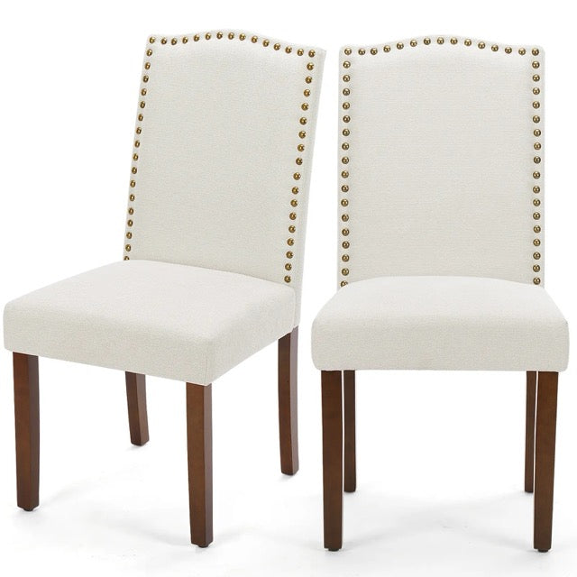 Modern Upholstered Dining Chairs Set of 2 – Armless with Nailhead Trim & Solid Wood Legs