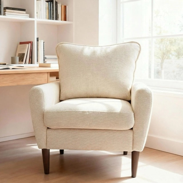 Modern Accent Reading Chair with Cushioned Seat & Wooden Legs – Wide Single Leisure Armchair