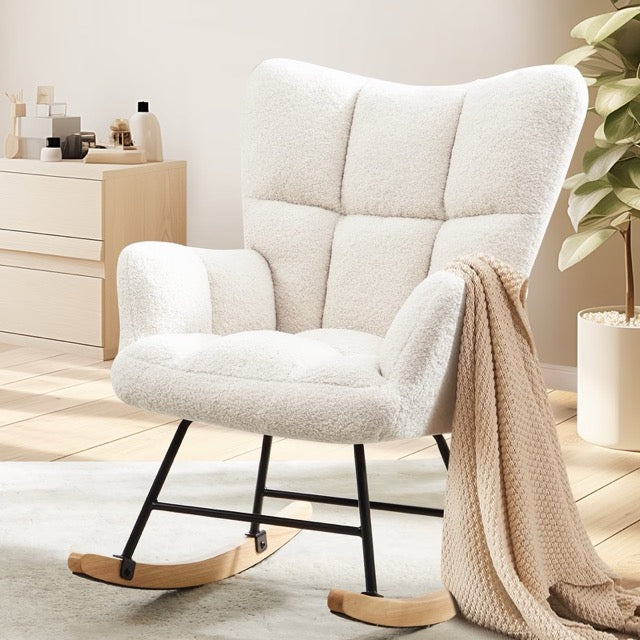 Teddy Upholstered Glider Rocker with High Backrest | Nursery & Living Room Rocking Chair
