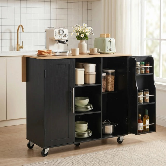 Kitchen Island Cart with Drop Leaf Tabletop & Storage, Rolling on Wheels