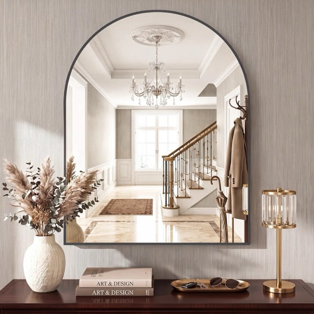 Arched Metal Frame Wall Mirror – Vanity Mirror for Bathroom, Bedroom & Entryway